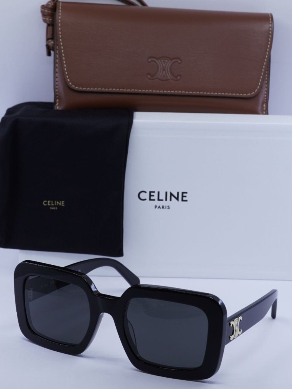 Celine CL40304U 01A TRIOMPHE Square Sunglasses - Black / Grey